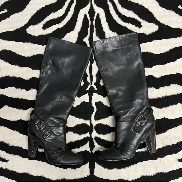 Frye | 'Bethany' Strappy Soft Black Tall Pull-On Leather Boots Size 5.5 - Picture 7 of 15